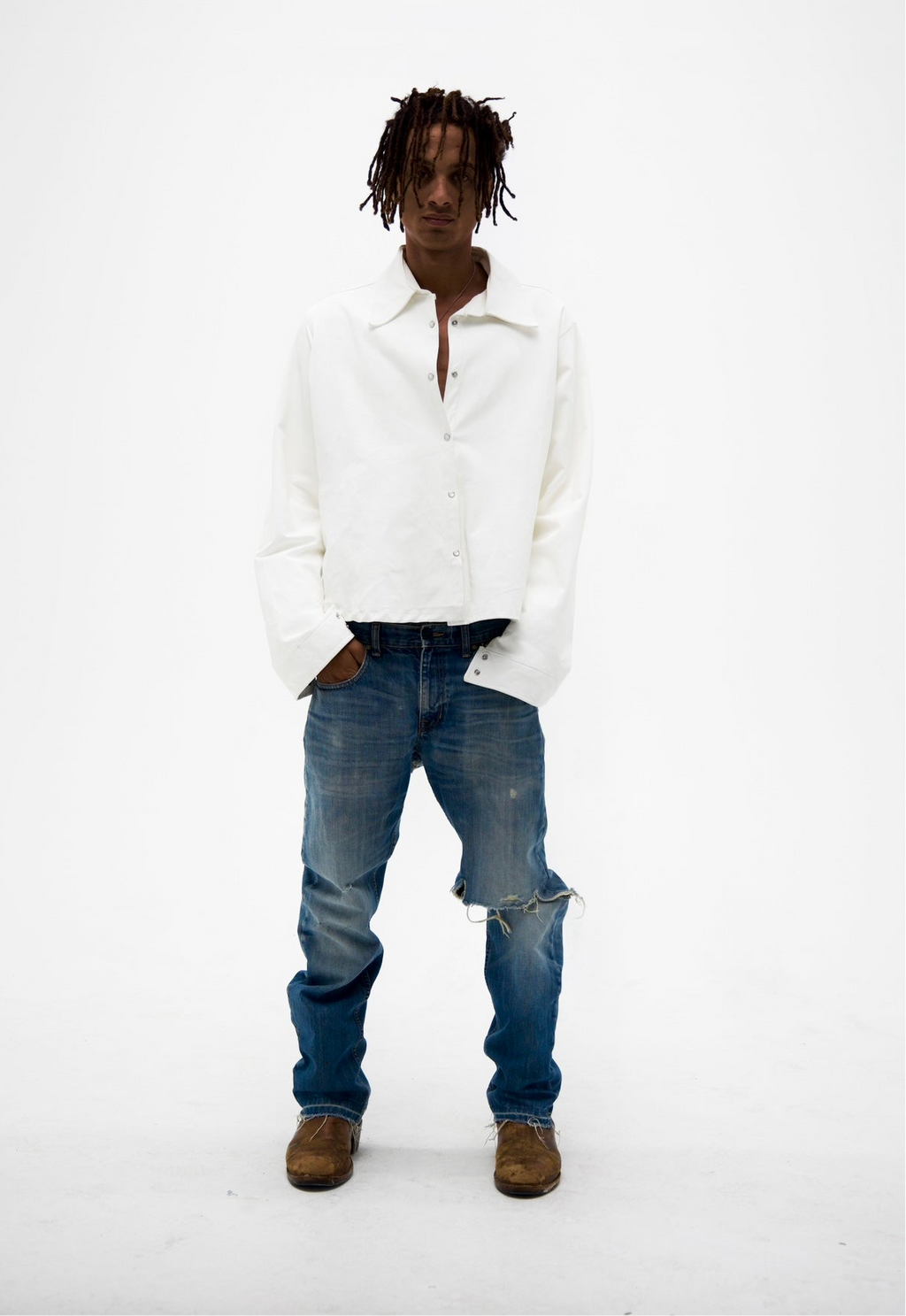 Leather Pearl Snap Button Up