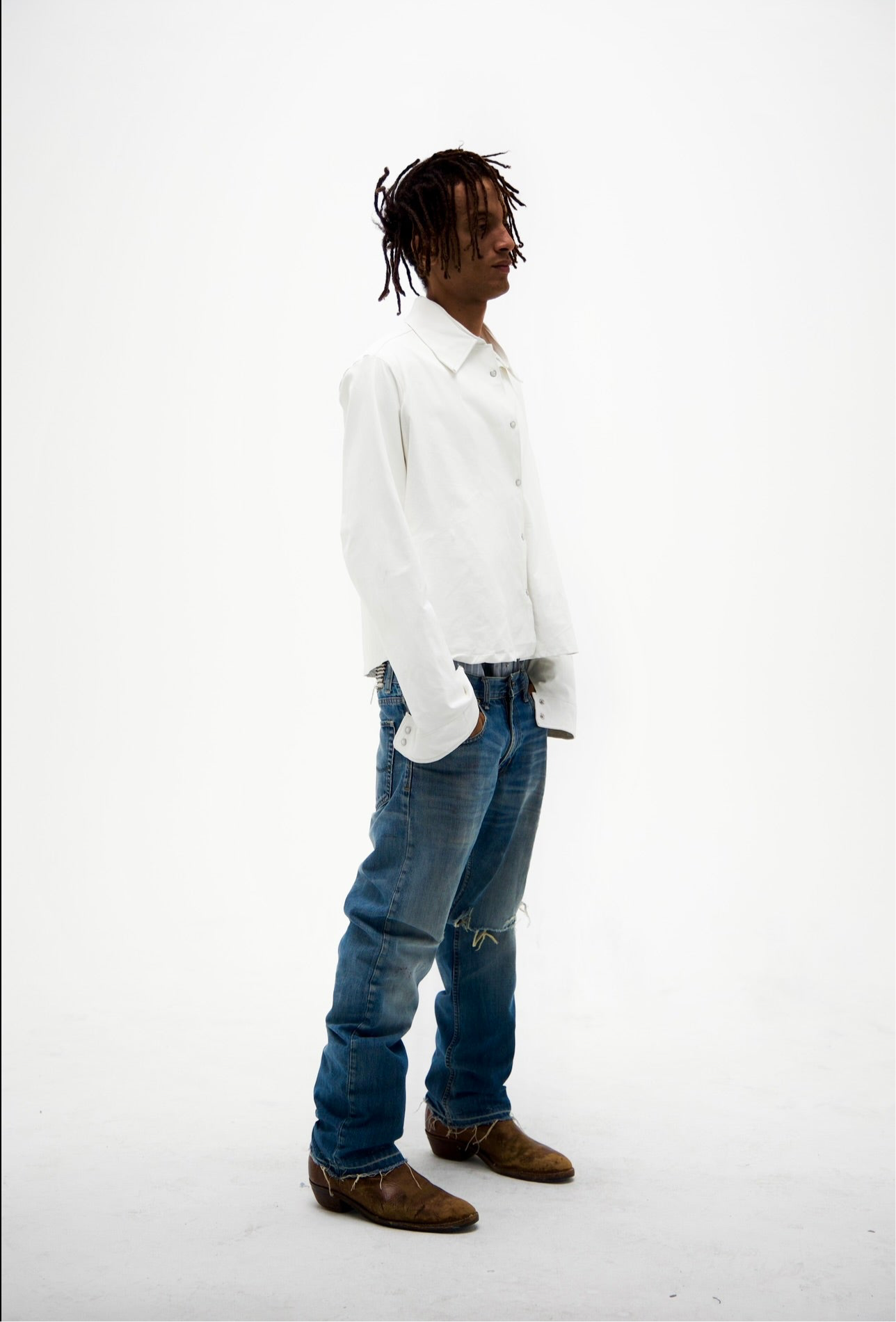 Leather Pearl Snap Button Up